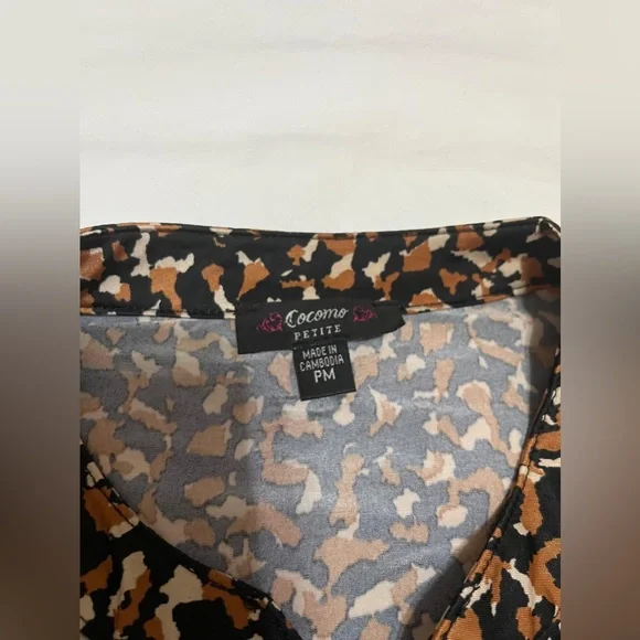 (26) Cocomo Petite Blouse with Black and Brown Pattern - Picture 8 of 15
